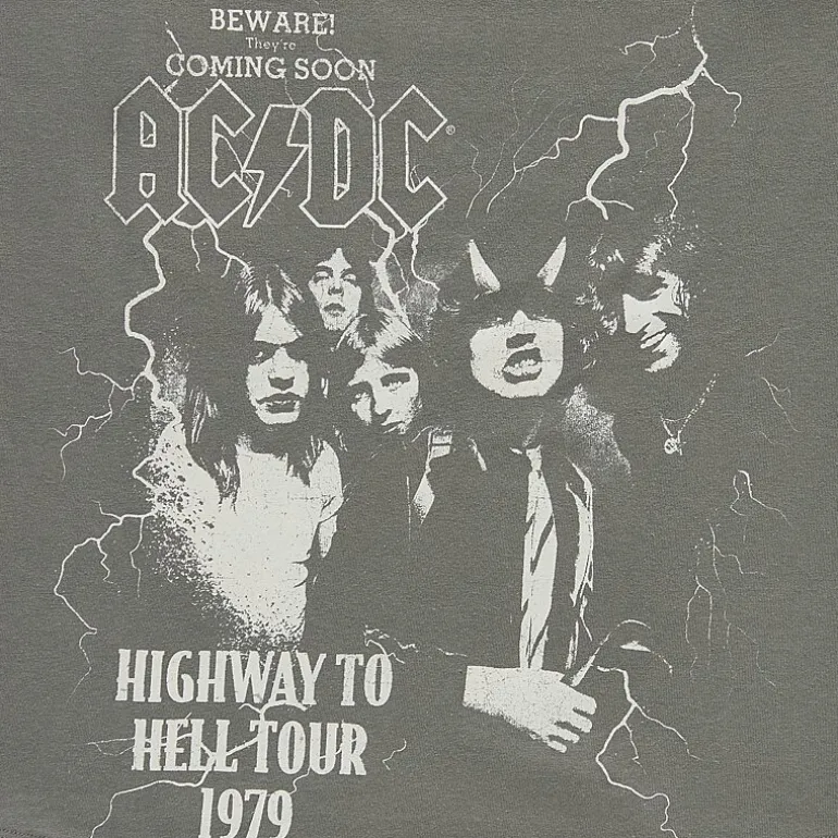 Acdc Off The Shoulder Tee Womens Juniors Crew Neck Short Sleeve Regular Fit AC/DC Graphic T-Shirt
