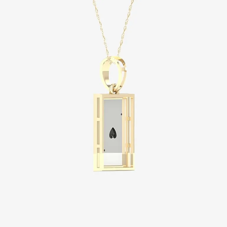 Ace Of Hearts Playing Card Mens Diamond Accent Genuine Black Onyx 10K Gold Sterling Silver Rectangular 18 Inch Pendant Necklace