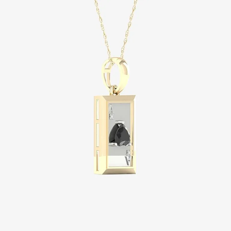 Ace Of Hearts Playing Card Mens Diamond Accent Genuine Black Onyx 10K Gold Sterling Silver Rectangular 18 Inch Pendant Necklace