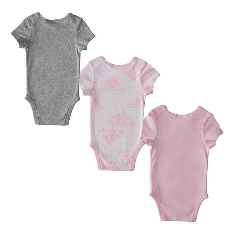 adidas Baby Girls Round Neck Short Sleeve Active 3-pc. Bodysuit