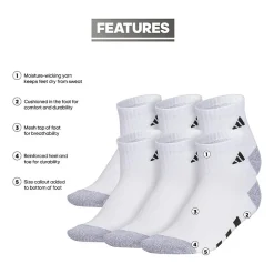 adidas Boys 6 Pair Quarter Ankle Socks