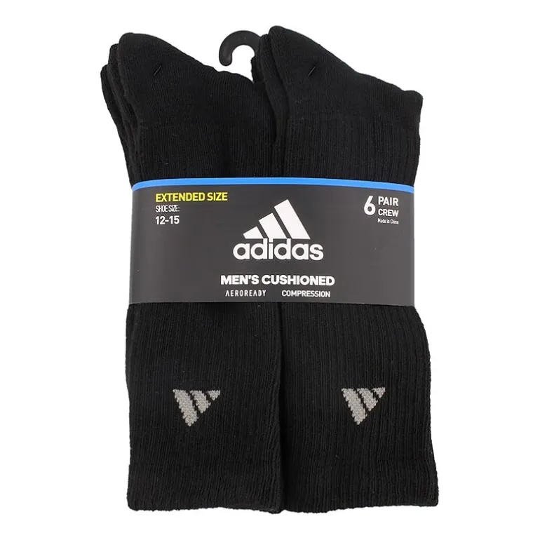 adidas Cushioned Mens 6 Pair Big and Tall Crew Socks