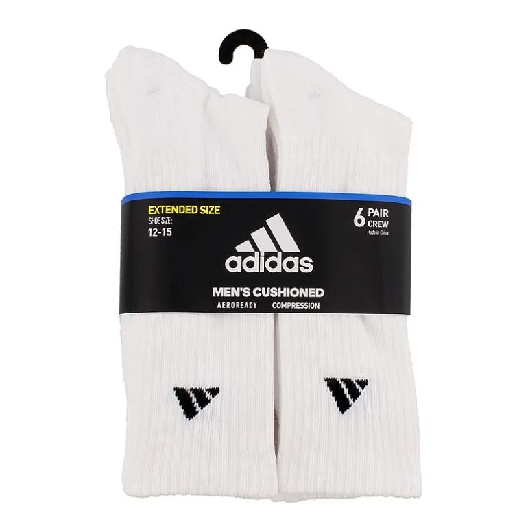 adidas Cushioned Mens 6 Pair Big and Tall Crew Socks