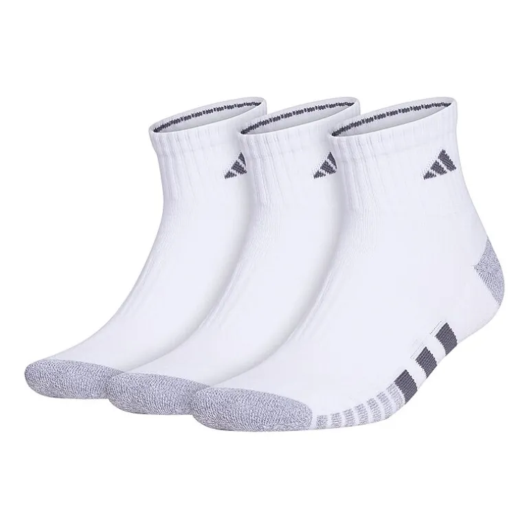 adidas Cushioned Mens 3 Pair Big and Tall Quarter Ankle Socks