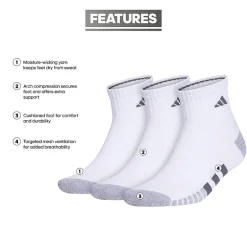 adidas Cushioned Mens 3 Pair Big and Tall Quarter Ankle Socks