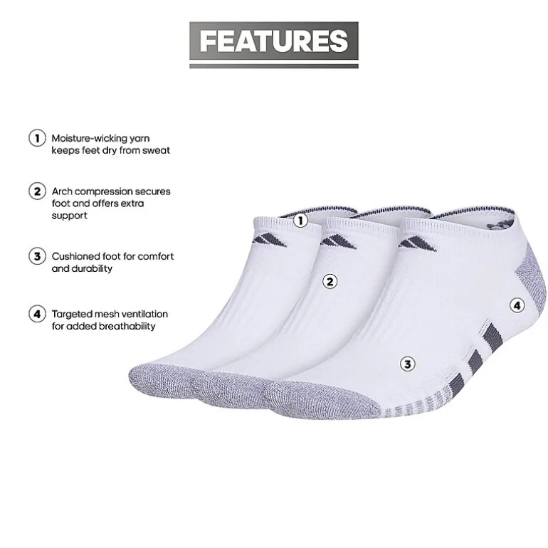 adidas Cushioned Mens 3 Pair Big and Tall No Show Socks
