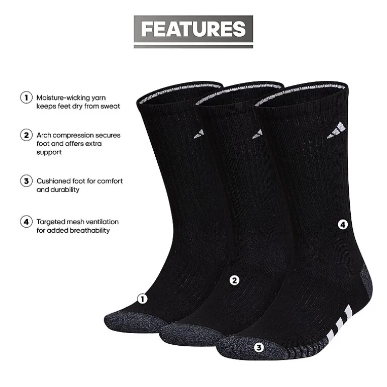 adidas Cushioned Mens 3 Pair Crew Socks
