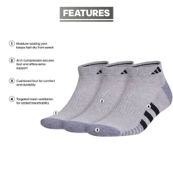 adidas Cushioned Mens 3 Pair Low Cut Socks