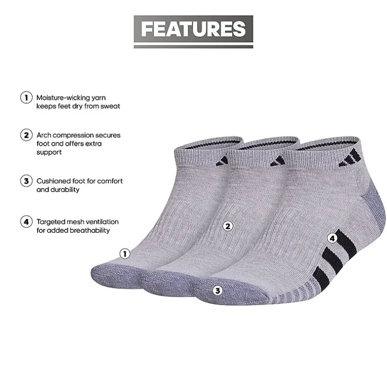 adidas Cushioned Mens 3 Pair Low Cut Socks