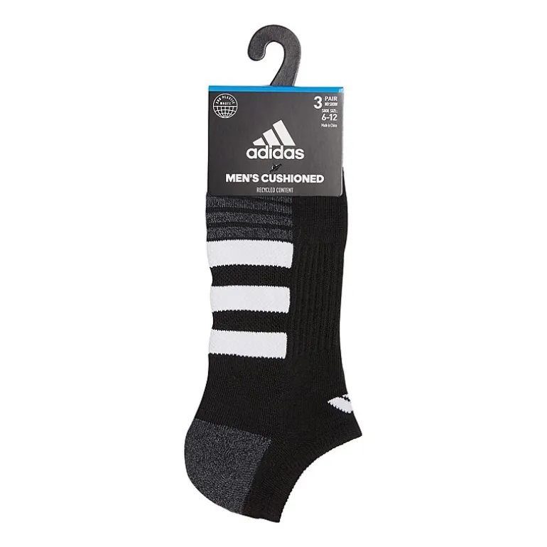 adidas Cushioned Mens 3 Pair No Show Socks