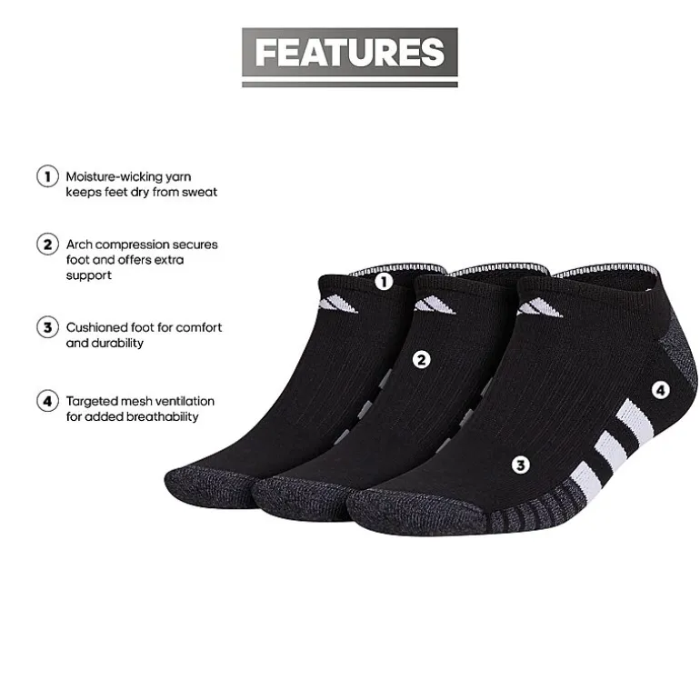 adidas Cushioned Mens 3 Pair No Show Socks