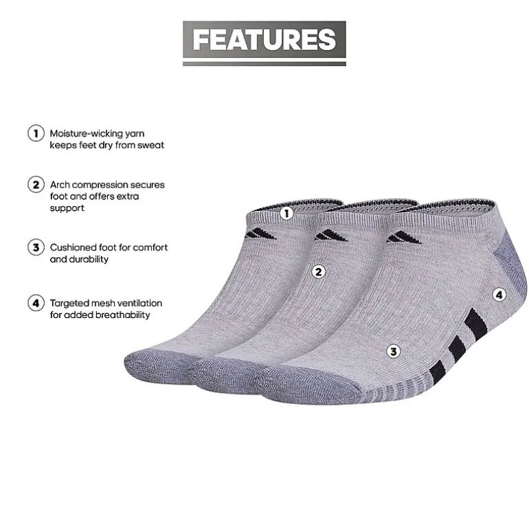 adidas Cushioned Mens 3 Pair No Show Socks