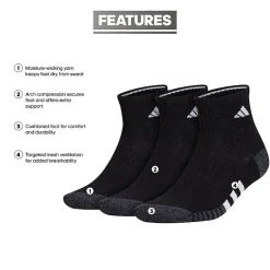 adidas Cushioned Mens 3 Pair Quarter Ankle Socks