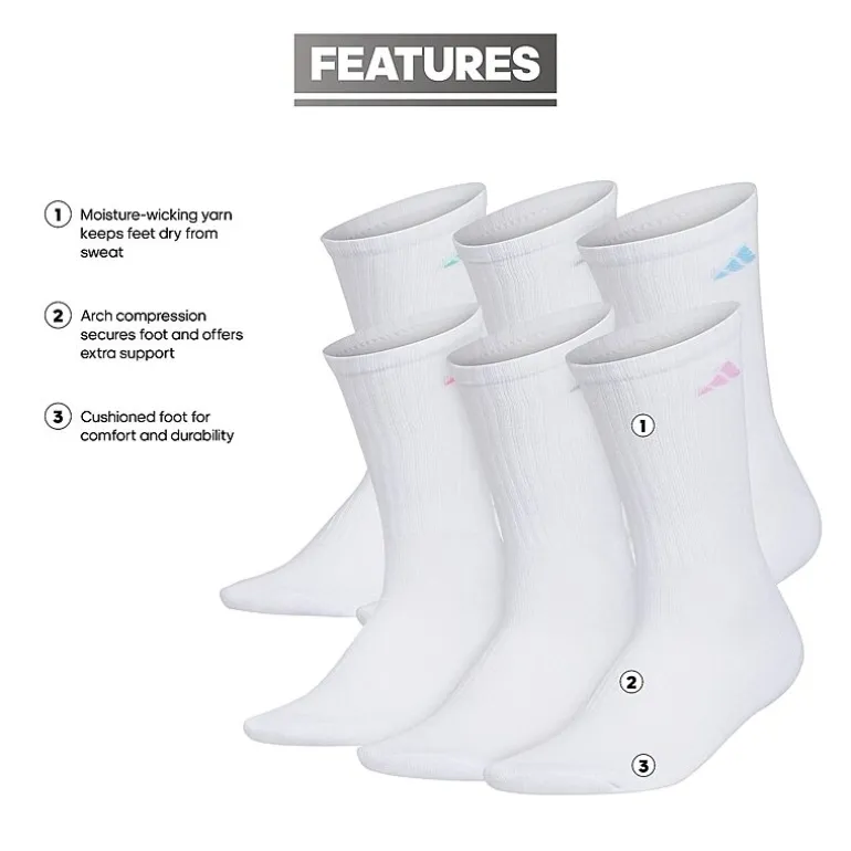 adidas Cushioned Womens 6 Pair Crew Socks