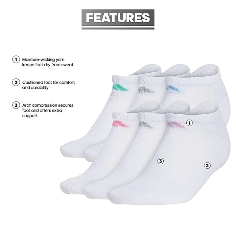 adidas Cushioned Womens 6 Pair No Show Socks
