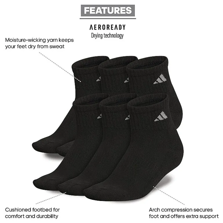 adidas Cushioned Womens 6 Pair Quarter Ankle Socks