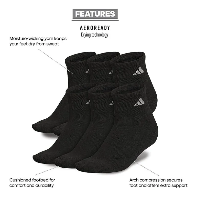adidas Cushioned Womens 6 Pair Quarter Ankle Socks