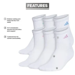 adidas Cushioned Womens 6 Pair Quarter Ankle Socks