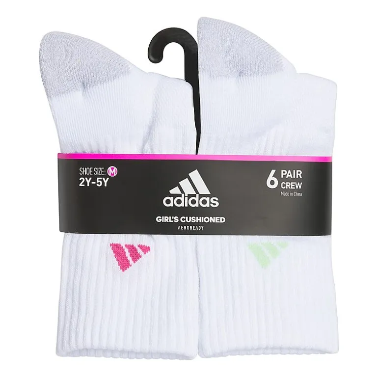 adidas Little & Big Girls 6 Pair Crew Socks