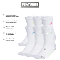 adidas Little & Big Girls 6 Pair Crew Socks