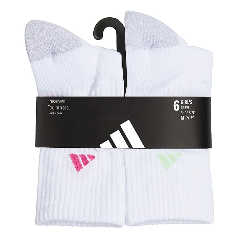 adidas Little & Big Girls 6 Pair Crew Socks