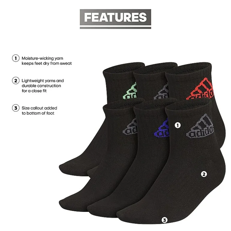 adidas Little & Big Kid Boys 6 Pair Quarter Ankle Socks