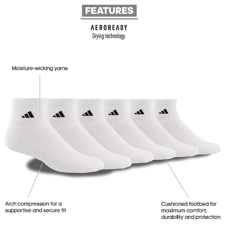 adidas Mens Multi-Pack 6 Pair Big and Tall Quarter Ankle Socks