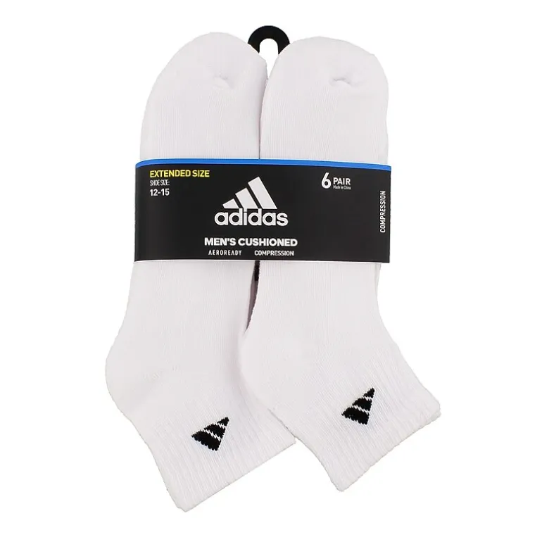 adidas Mens Multi-Pack 6 Pair Big and Tall Quarter Ankle Socks
