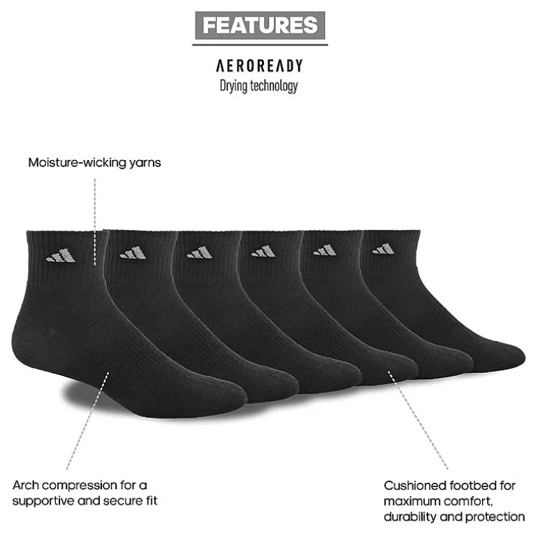 adidas Mens Multi-Pack 6 Pair Big and Tall Quarter Ankle Socks