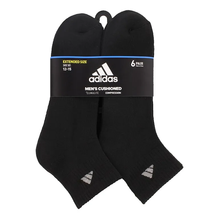 adidas Mens Multi-Pack 6 Pair Big and Tall Quarter Ankle Socks