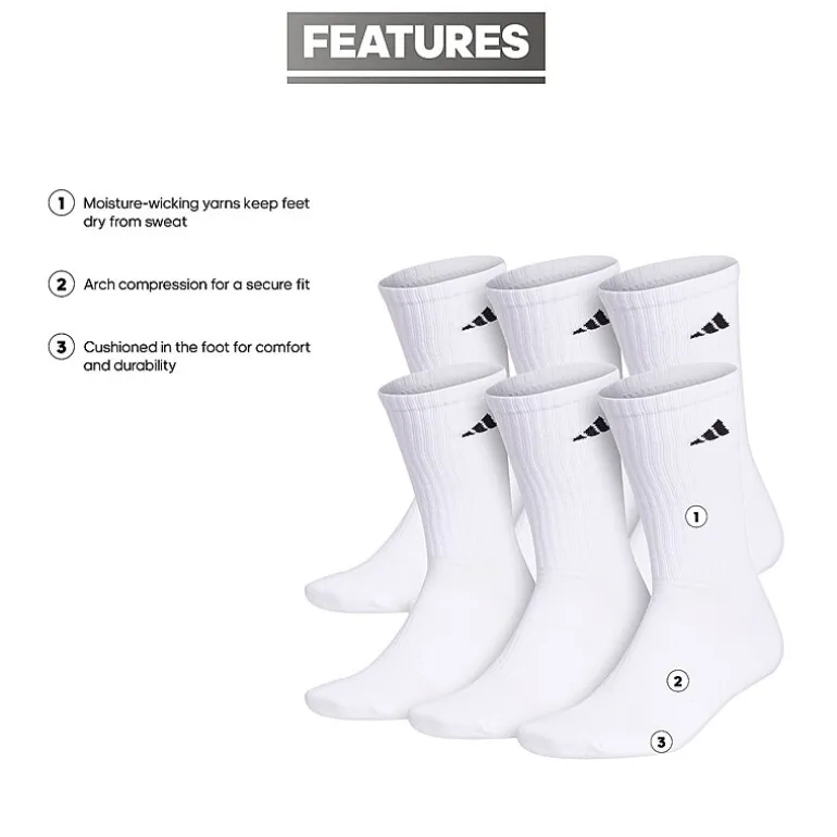 adidas Mens 6 Pair Crew Socks