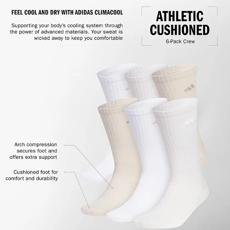 adidas Mens 6 Pair Crew Socks