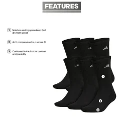 adidas Mens 6 Pair Crew Socks