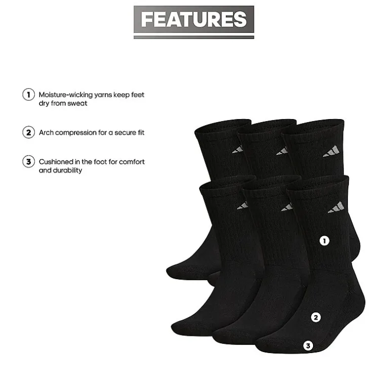 adidas Mens 6 Pair Crew Socks