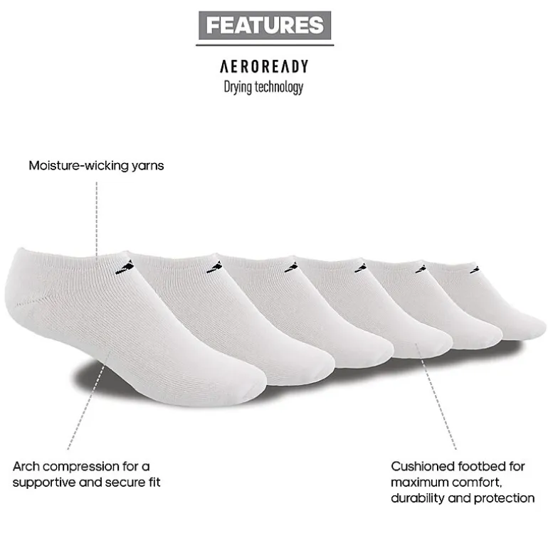 adidas Mens 6 Pair No Show Socks