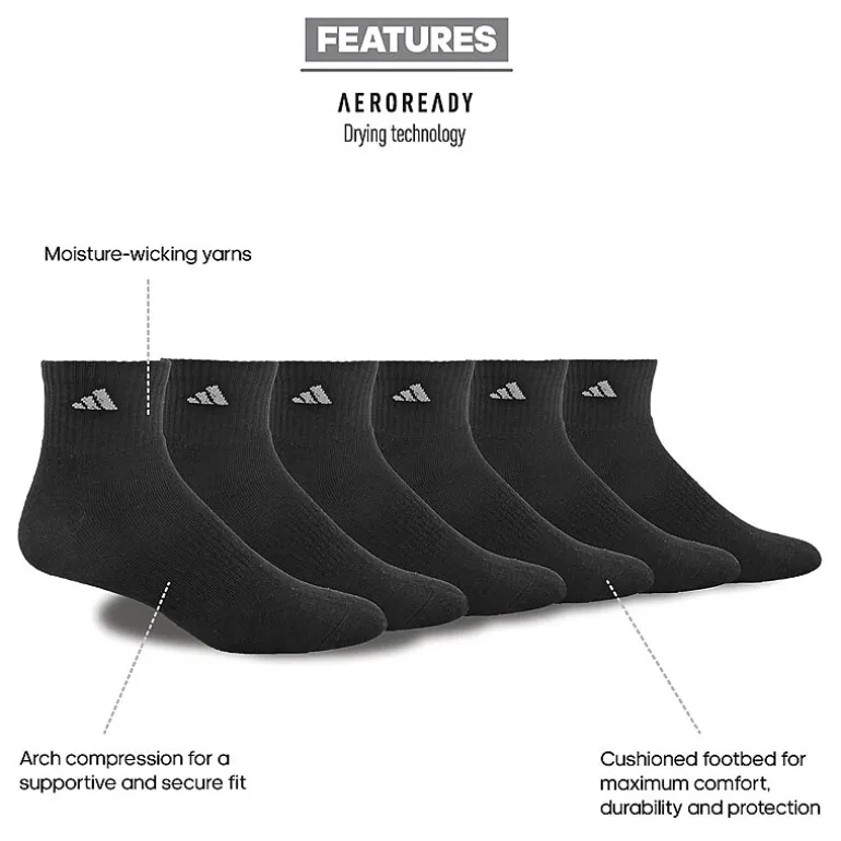 adidas Mens 6 Pair Quarter Ankle Socks
