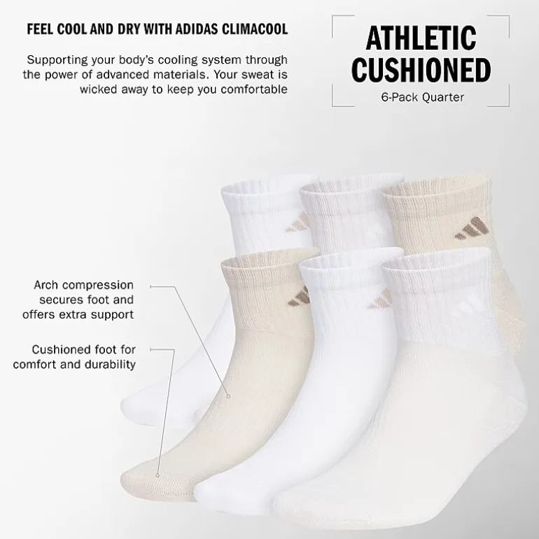adidas Mens 6 Pair Quarter Ankle Socks