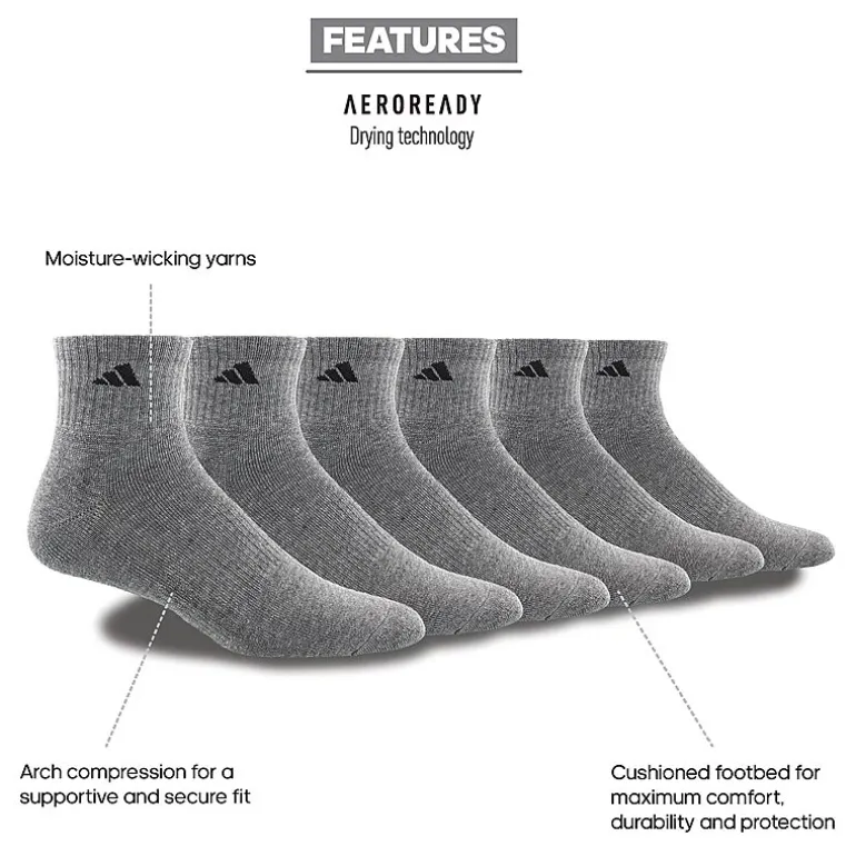 adidas Mens 6 Pair Quarter Ankle Socks