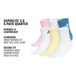 adidas Womens 6 Pair Quarter Ankle Socks