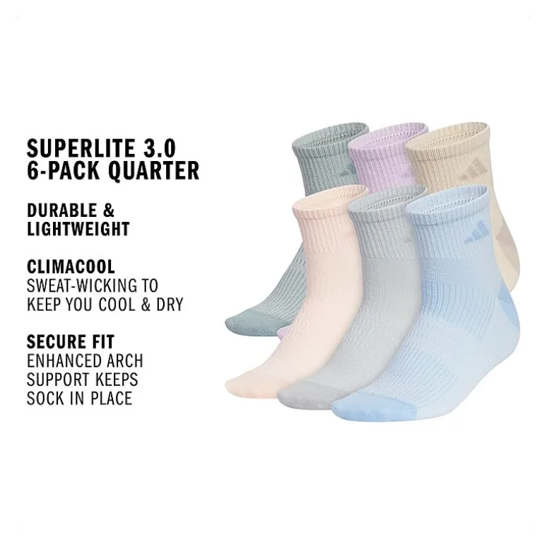 adidas Womens 6 Pair Quarter Ankle Socks