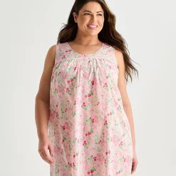 Adonna Womens Plus Poplin Sleeveless Scoop Neck Nightgown