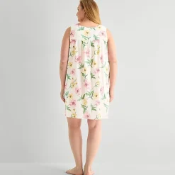 Adonna Womens Plus Poplin Sleeveless Scoop Neck Nightgown