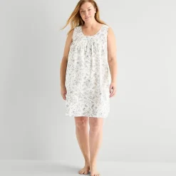 Adonna Womens Plus Poplin Sleeveless Scoop Neck Nightgown