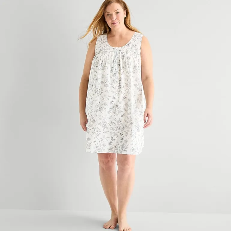 Adonna Womens Plus Poplin Sleeveless Scoop Neck Nightgown