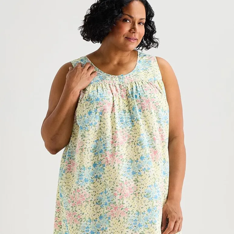 Adonna Womens Plus Poplin Sleeveless Scoop Neck Nightgown