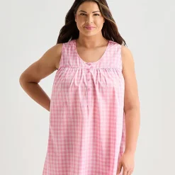 Adonna Womens Plus Poplin Sleeveless Scoop Neck Nightgown