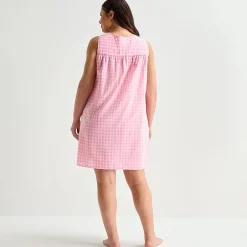 Adonna Womens Plus Poplin Sleeveless Scoop Neck Nightgown