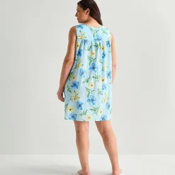 Adonna Womens Plus Poplin Sleeveless Scoop Neck Nightgown
