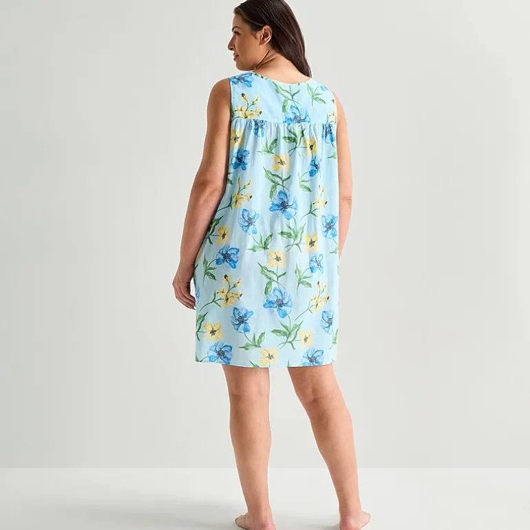 Adonna Womens Plus Poplin Sleeveless Scoop Neck Nightgown