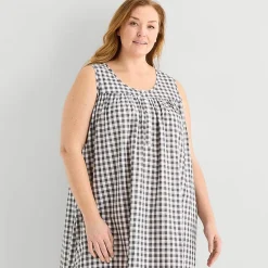 Adonna Womens Plus Poplin Sleeveless Scoop Neck Nightgown
